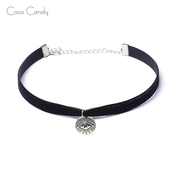 🆕Silver Evil Eye Pendant Choker Necklace - Picture 1 of 2